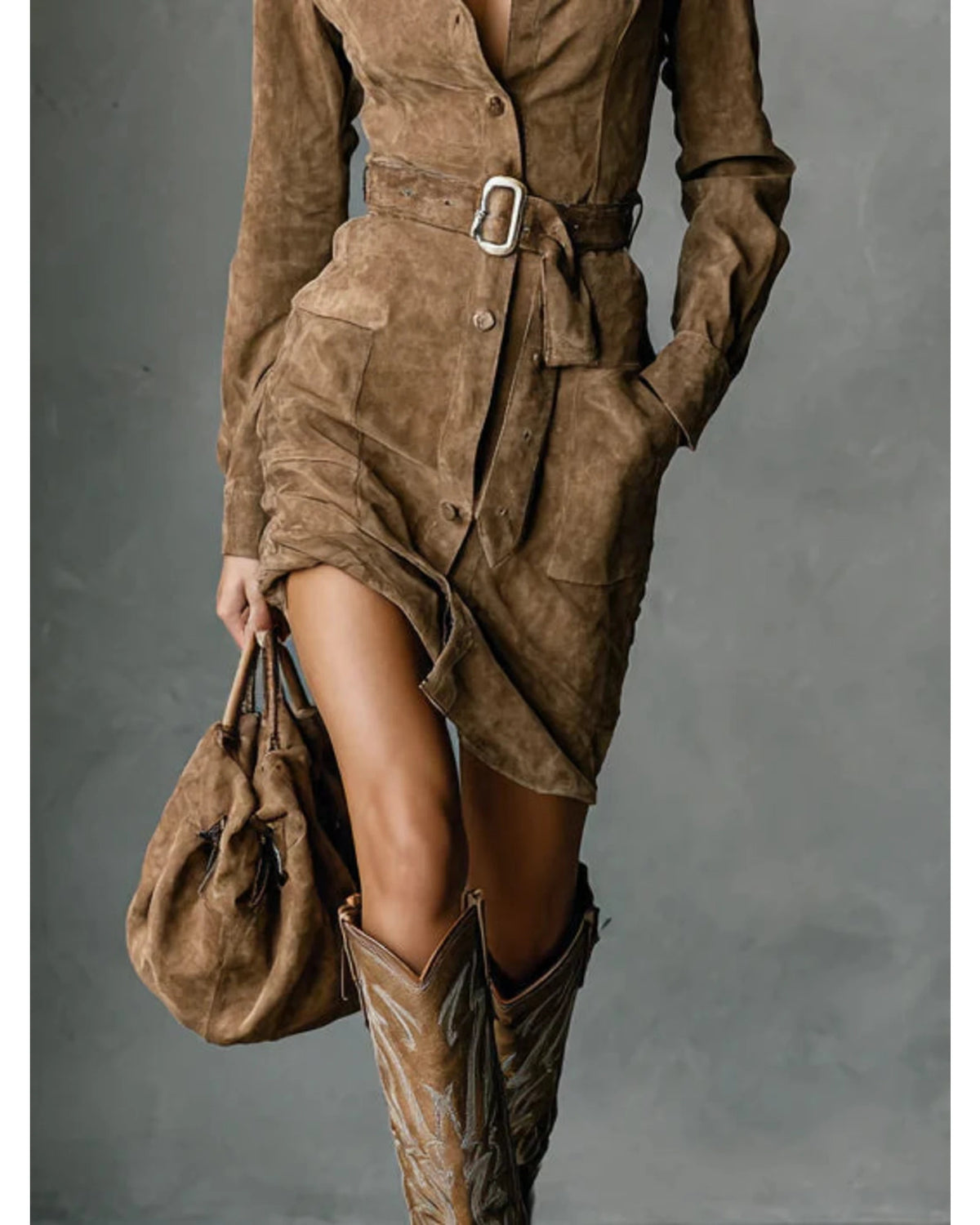 Lifestyle Vestido midi efecto ante con solapa