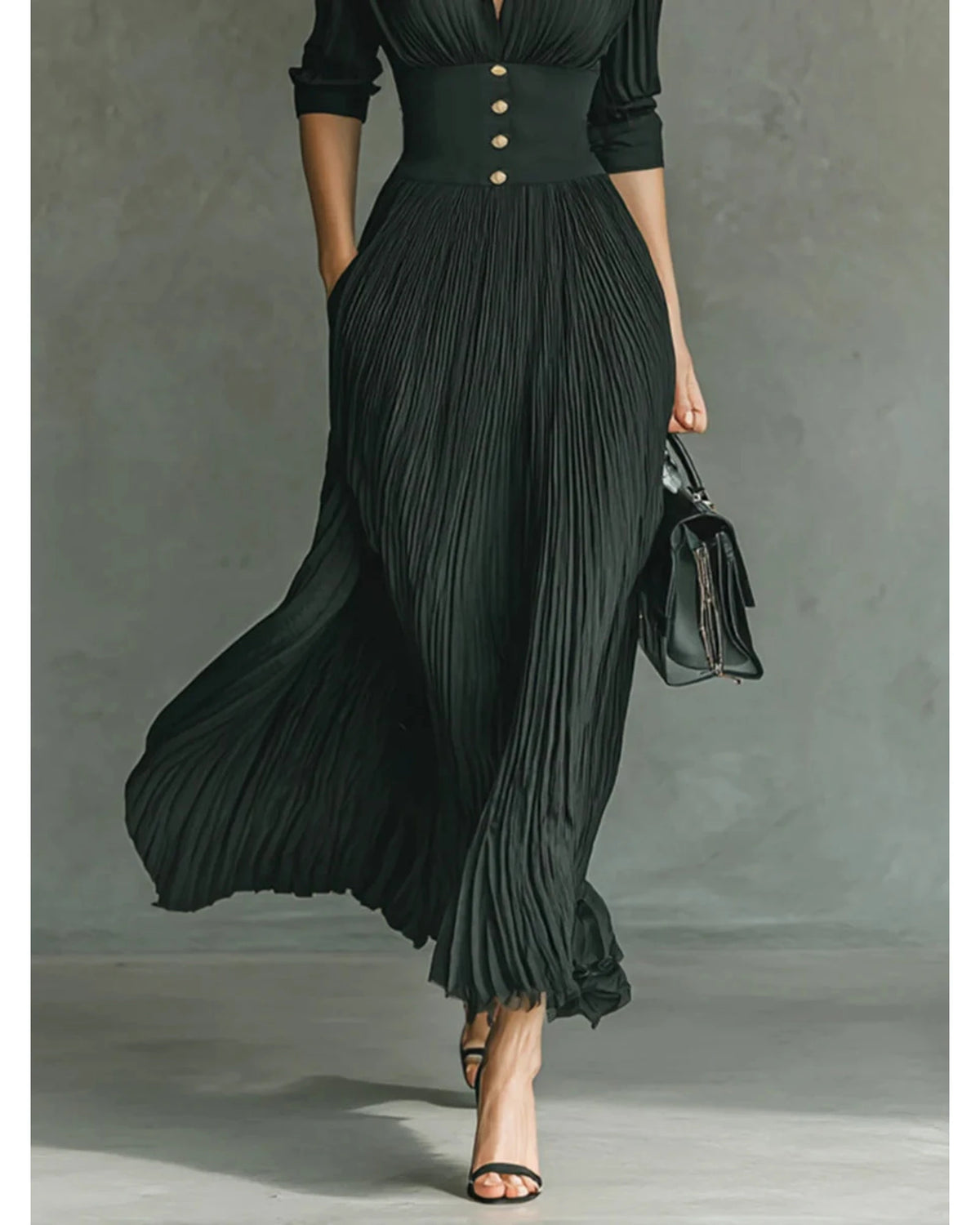Lifestyle Vestido largo plisado con solapa