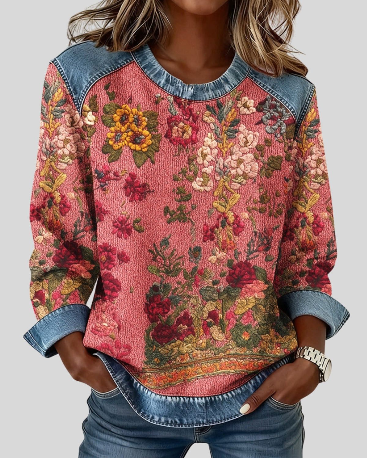 Lifestyle Sudadera floral con denim