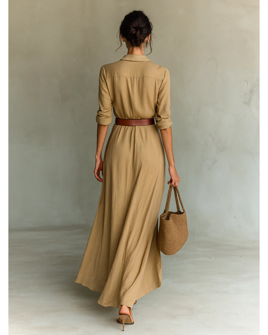 Lifestyle Vestido largo fluido con cuello vuelto