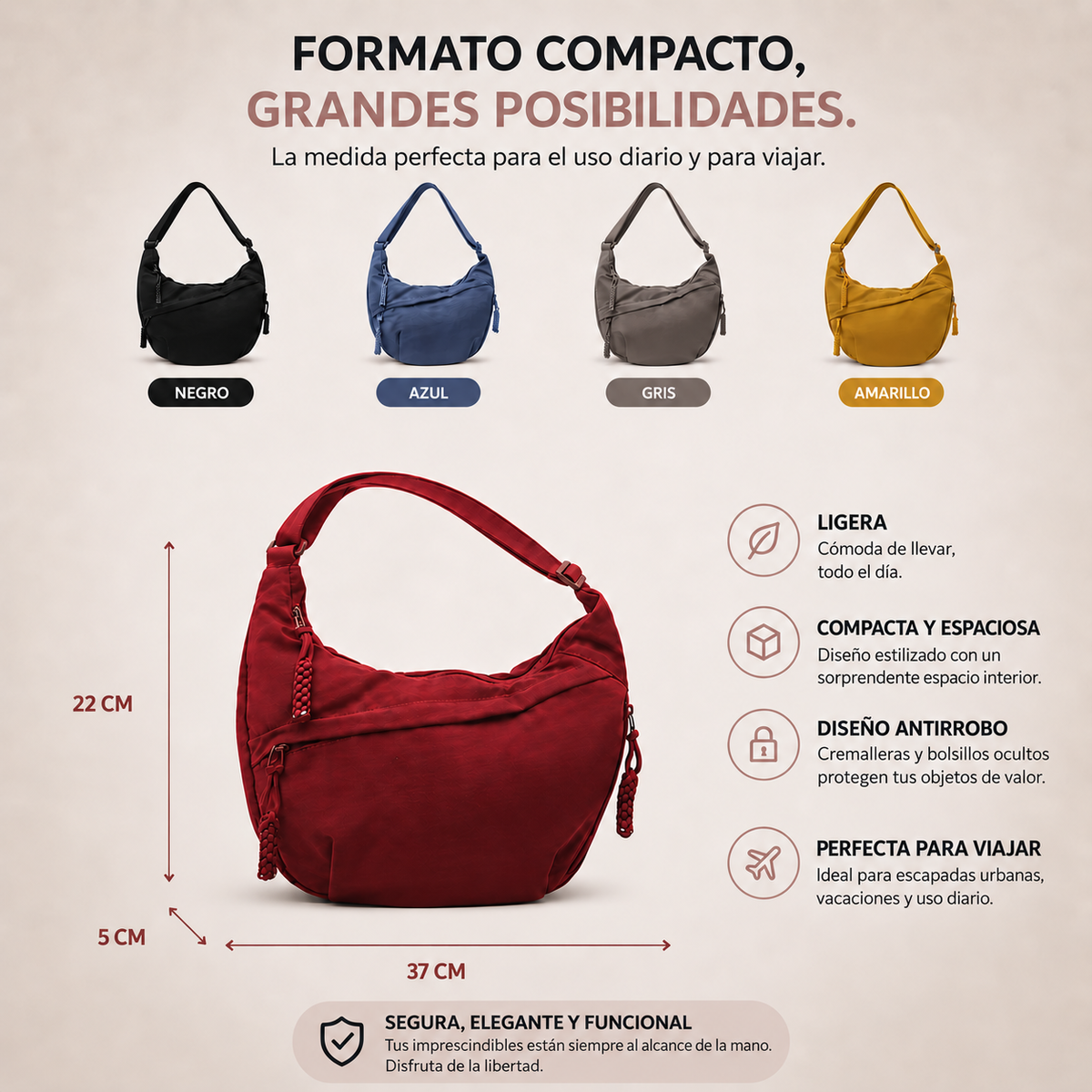 Carlota | Bolso de hombro burdeos