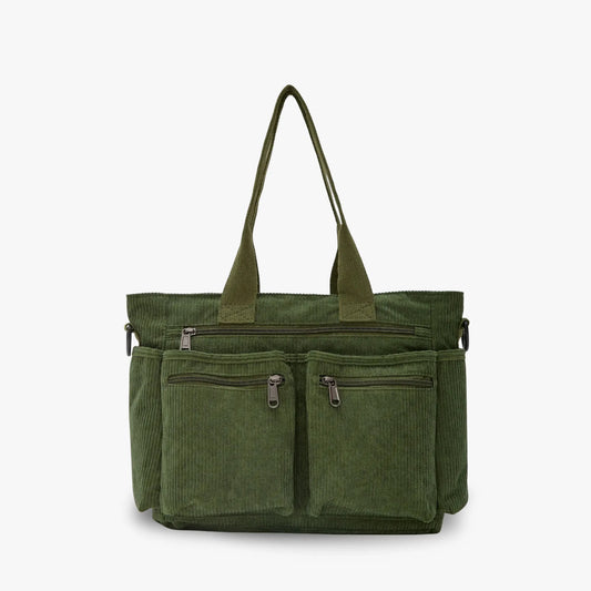 Bolso Carla de pana con correa ajustable y bolsillos con cremallera