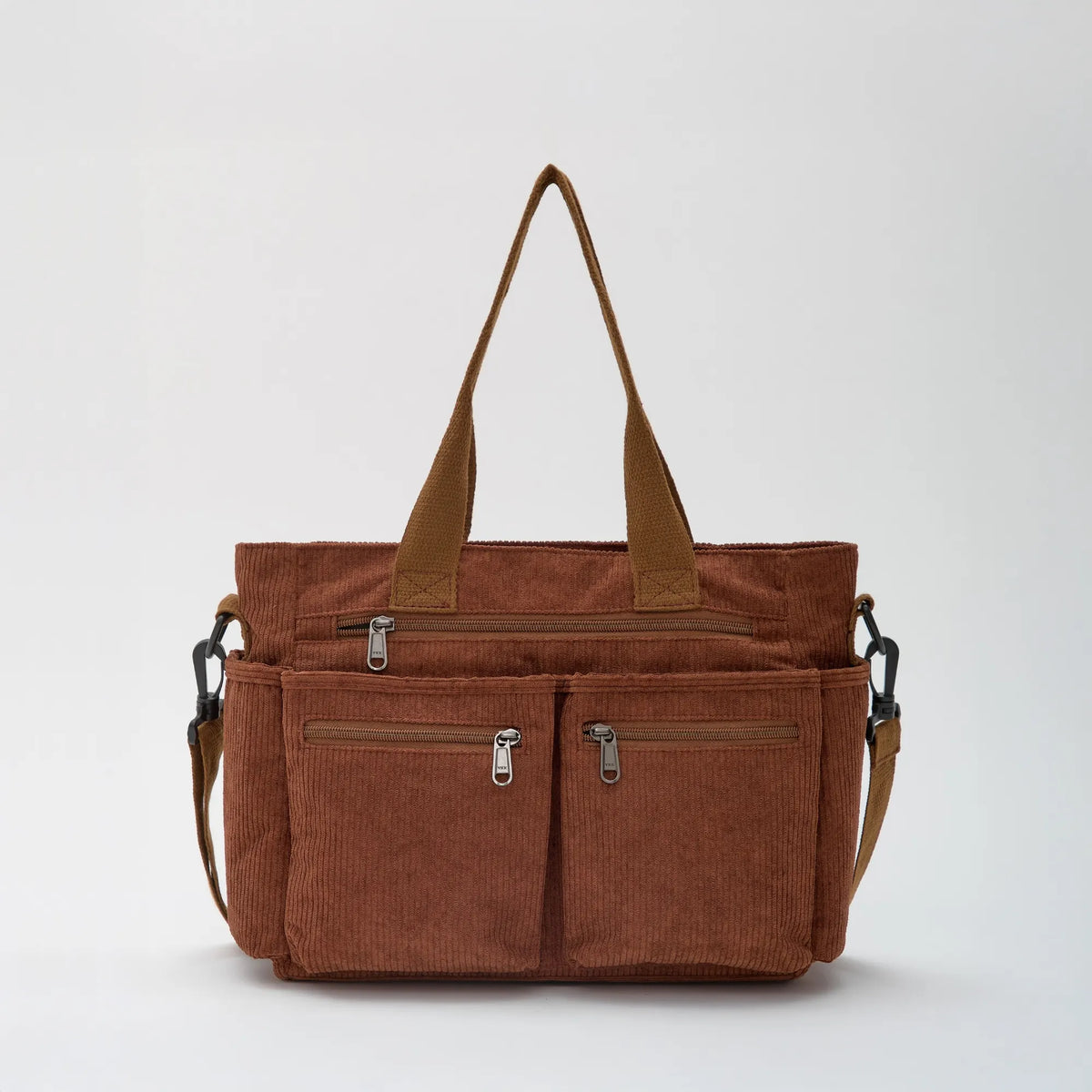 Kanna corduroy crossbody bag with adjustable strap and zippered pockets in Brown