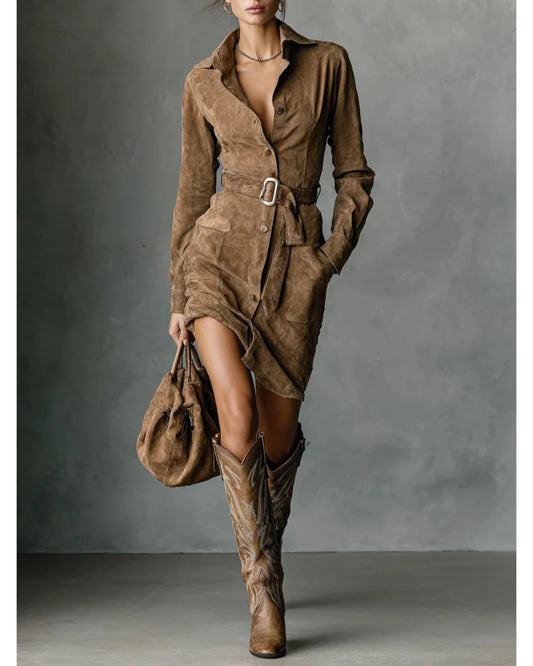 Lifestyle Vestido midi efecto ante con solapa