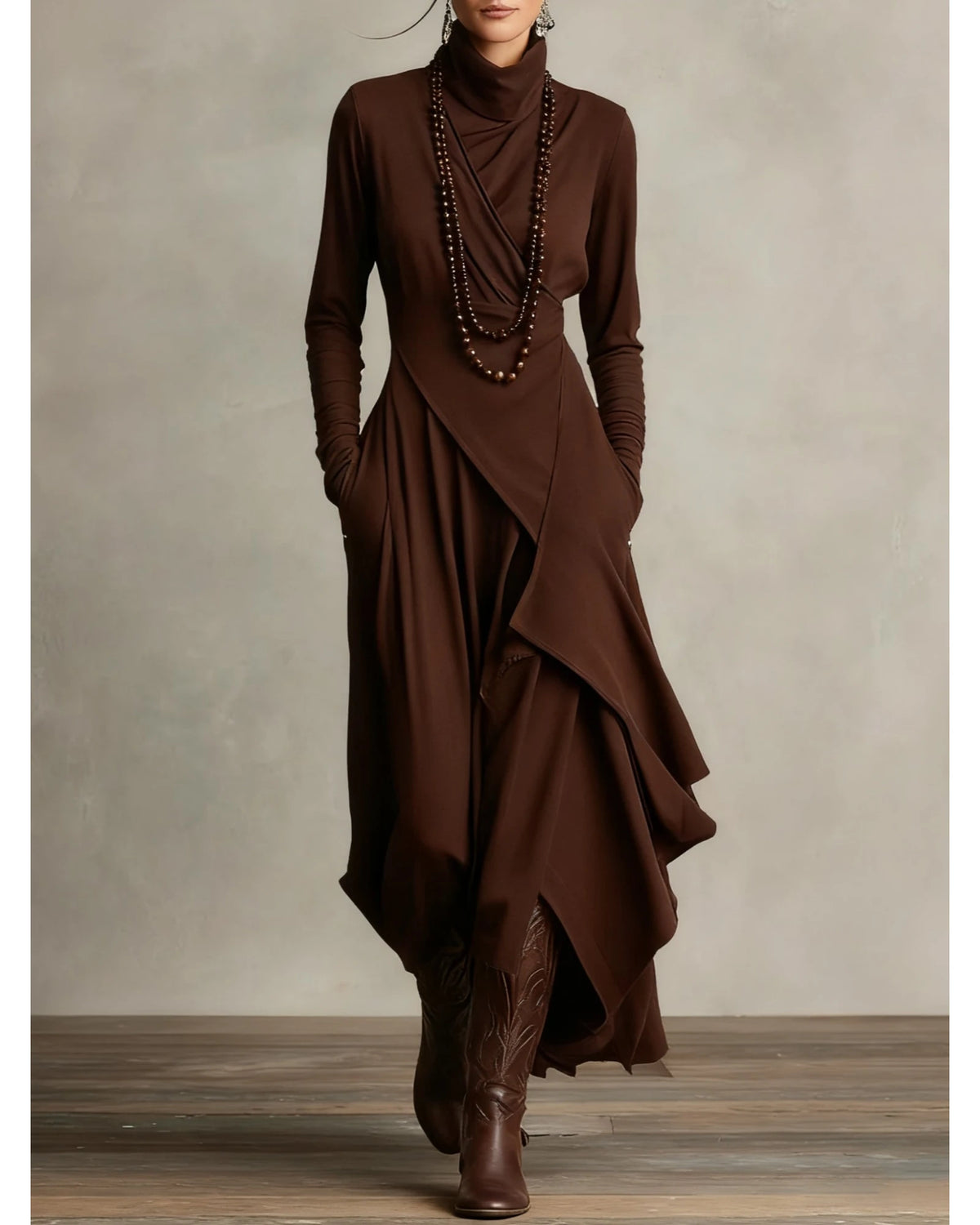 Lifestyle Vestido largo asimétrico de cuello alto