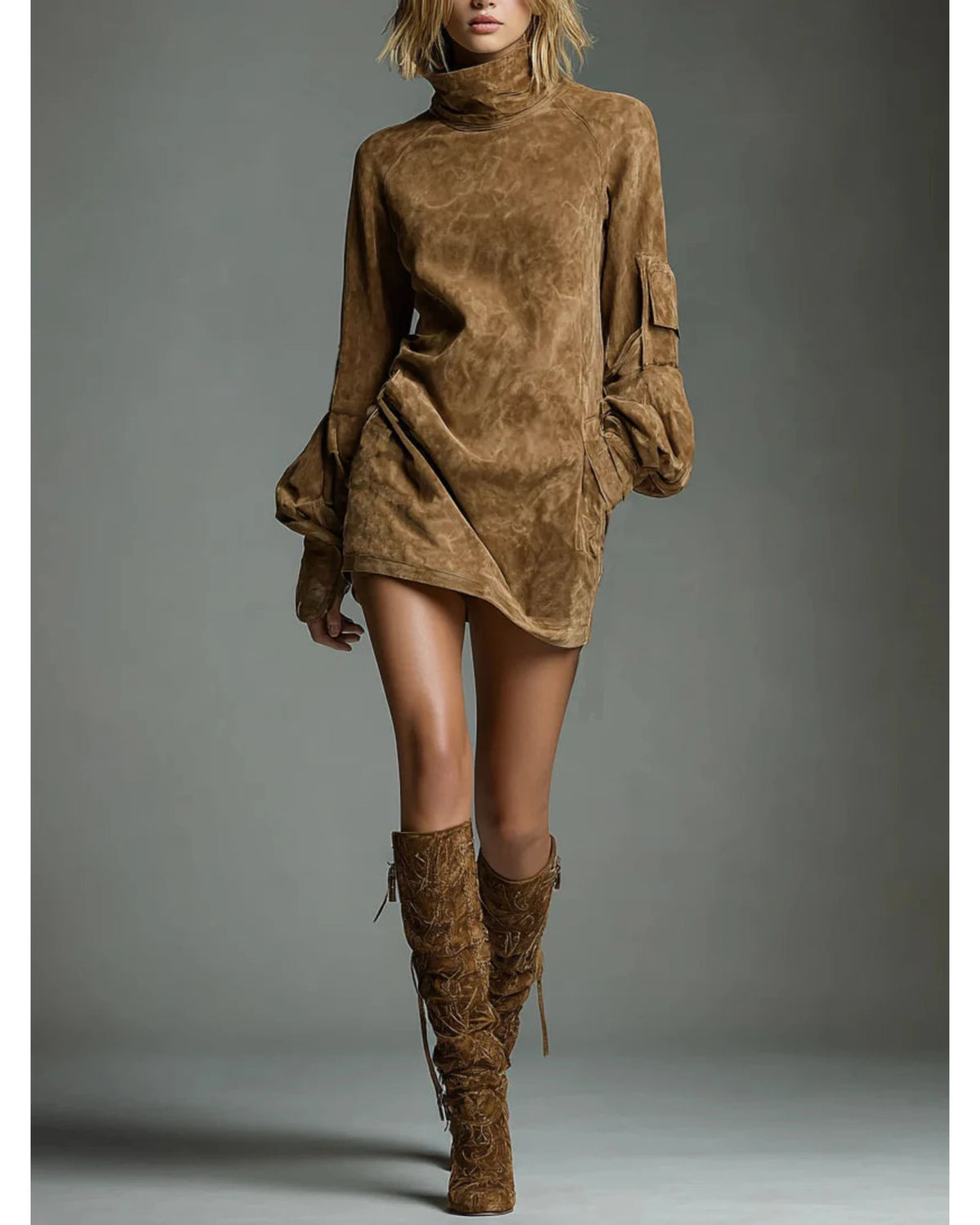 Lifestyle Minivestido oversize efecto ante con cuello alto