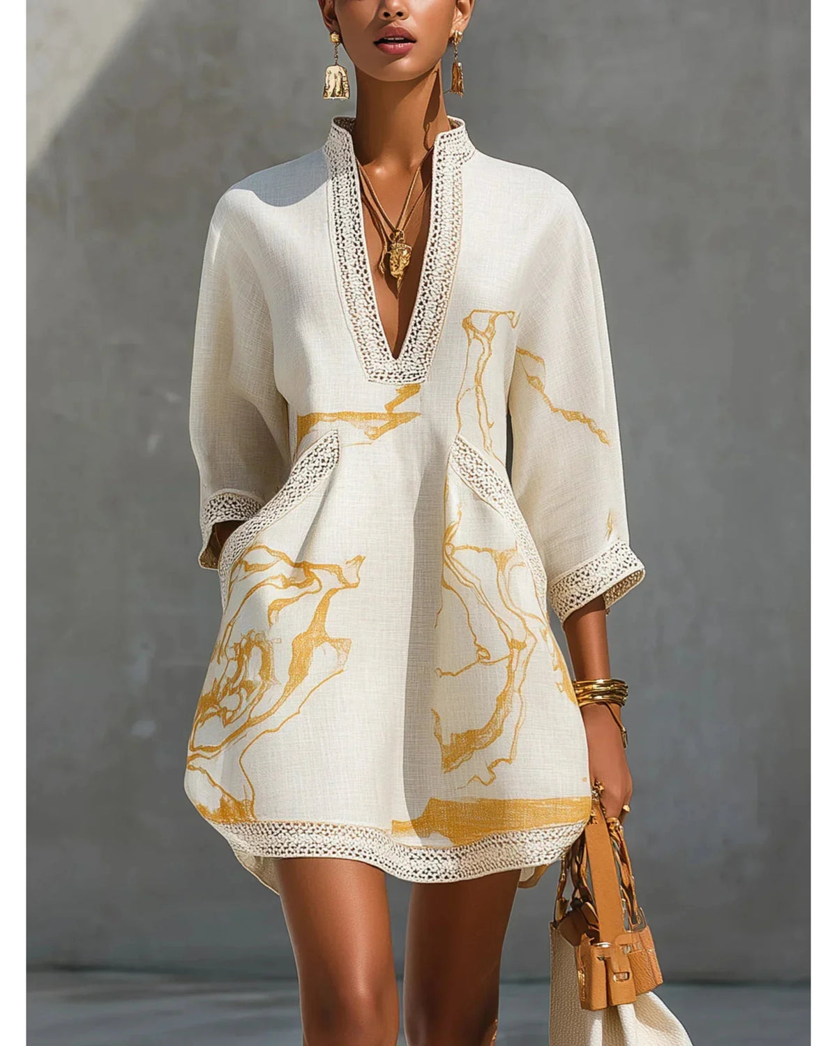 Lifestyle Minivestido estampado mármol con crochet