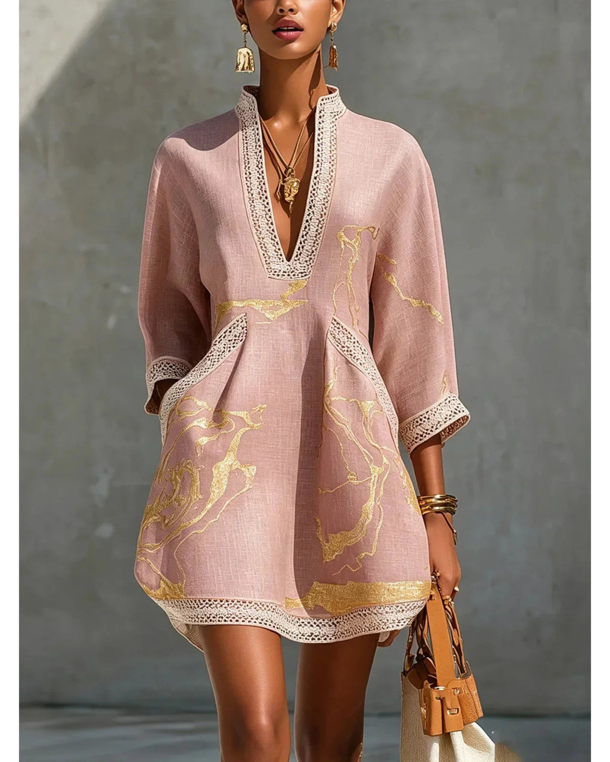 Lifestyle Minivestido estampado mármol con crochet