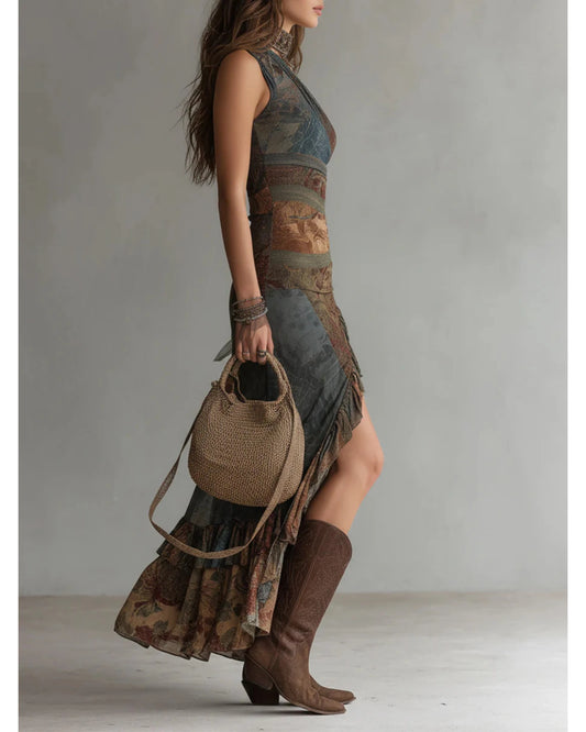 Lifestyle Vestido largo asimétrico con estampado étnico