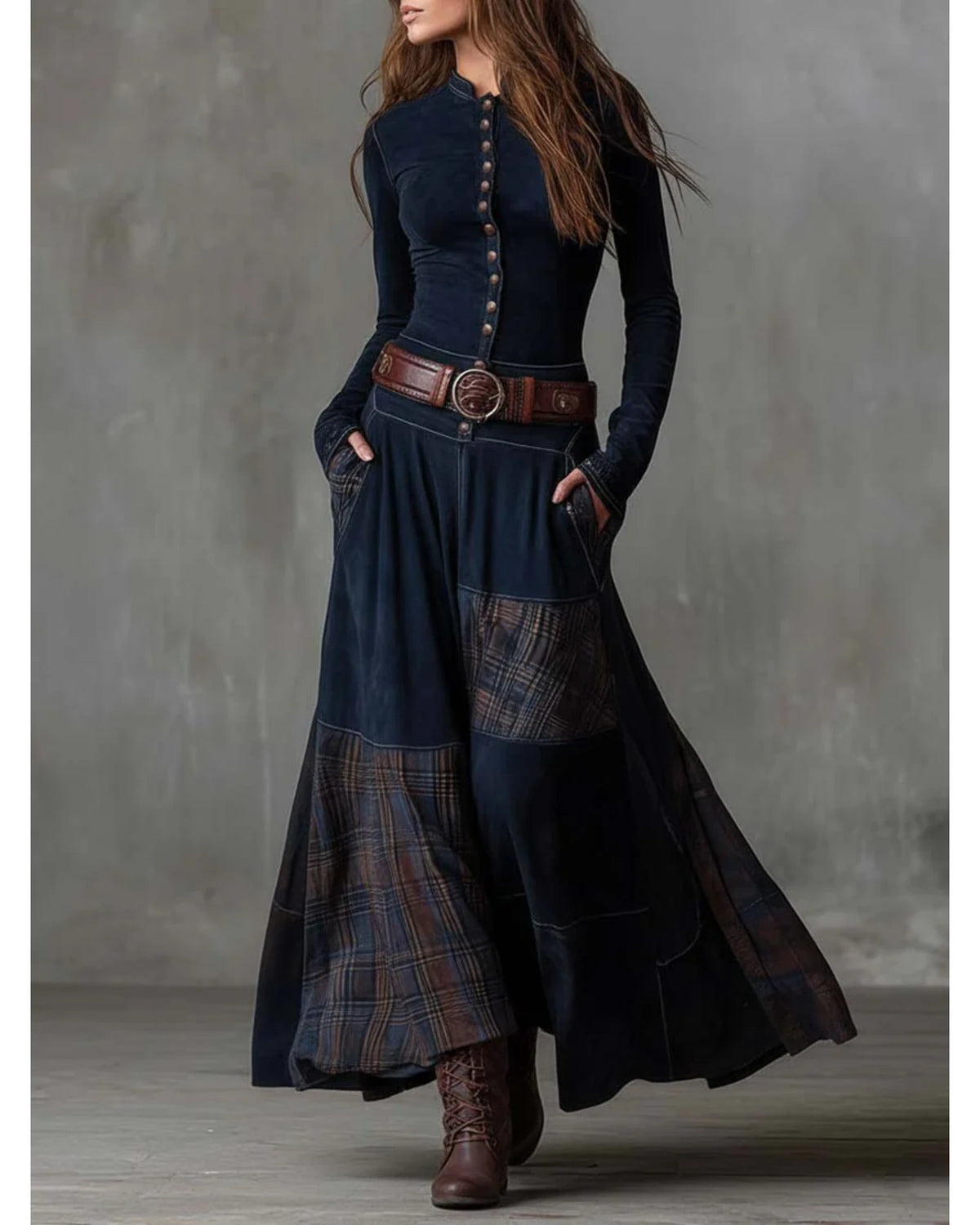 Lifestyle Vestido largo efecto ante con cinturón