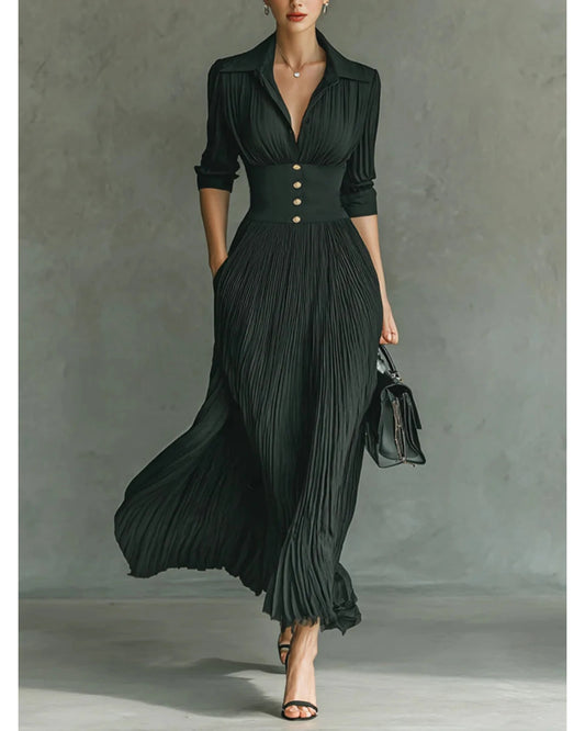 Lifestyle Vestido largo plisado con solapa