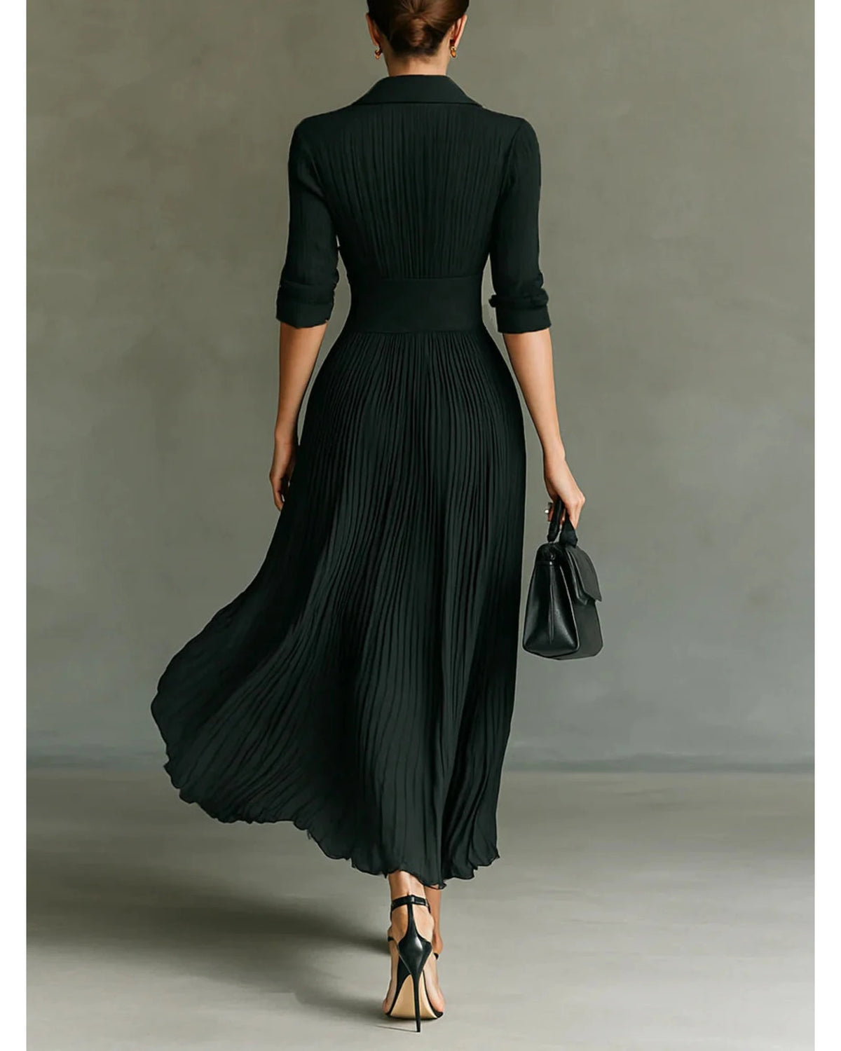 Lifestyle Vestido largo plisado con solapa