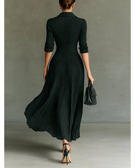 Lifestyle Vestido largo plisado con solapa