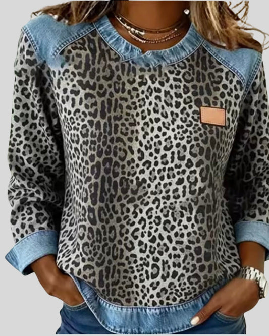 Lifestyle Jersey leopardo con cuello denim