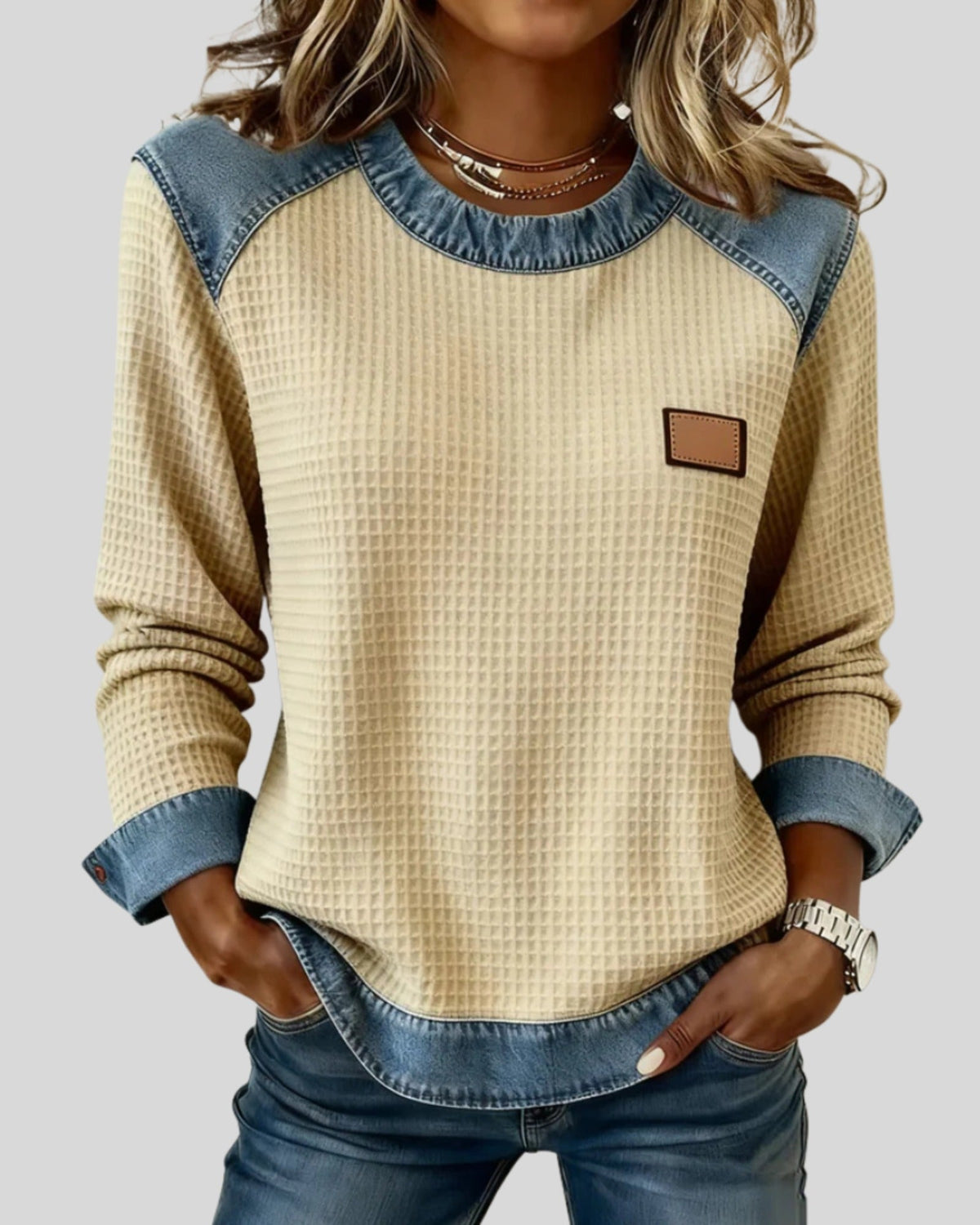 Lifestyle Sudadera patchwork de gofre