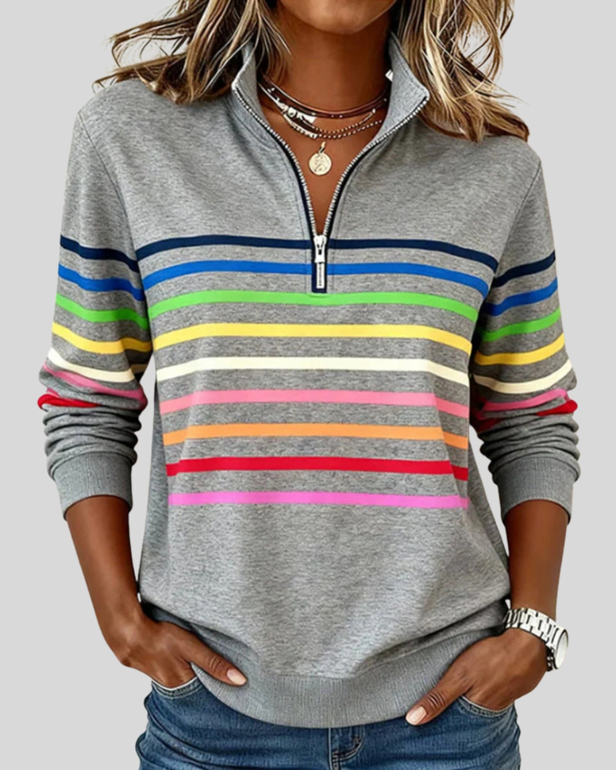 Lifestyle Sudadera quarter-zip de rayas