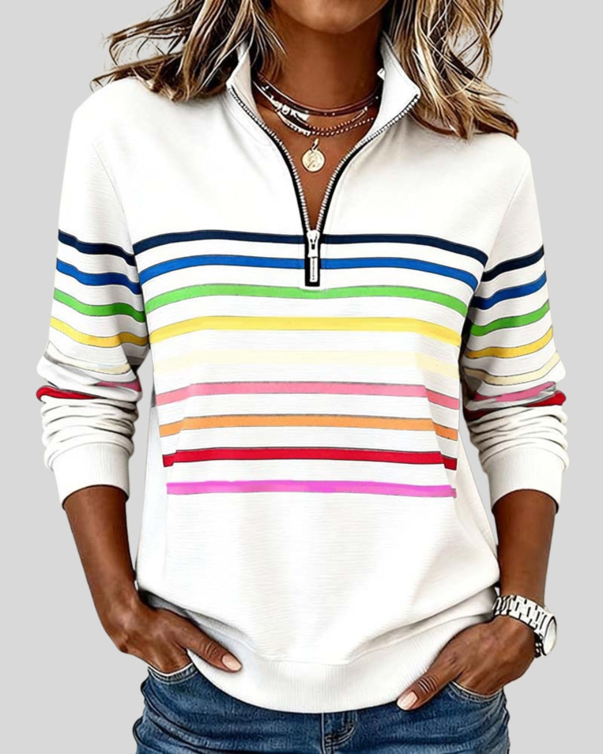 Lifestyle Sudadera quarter-zip de rayas