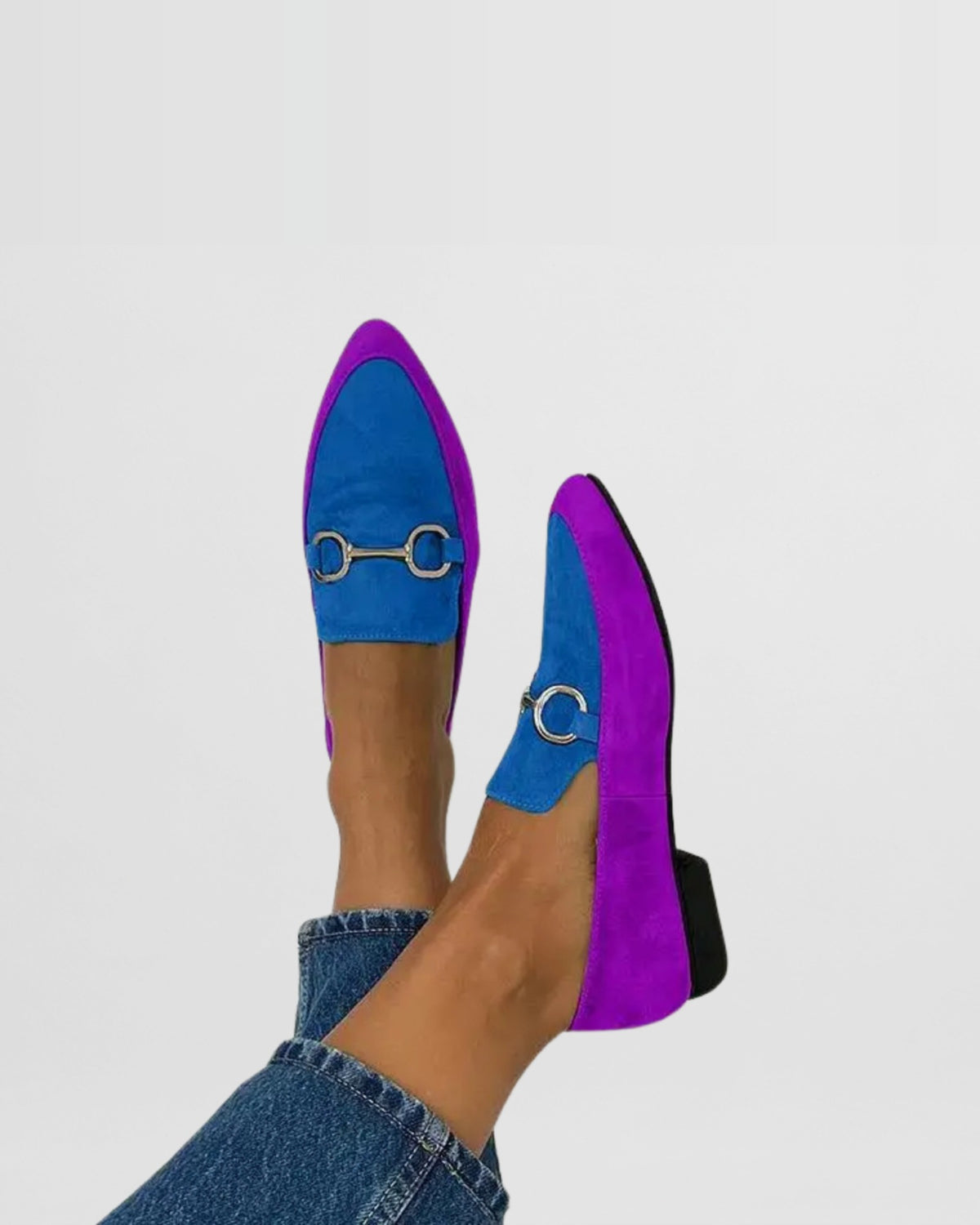 Calzado Mocasín violeta y verde