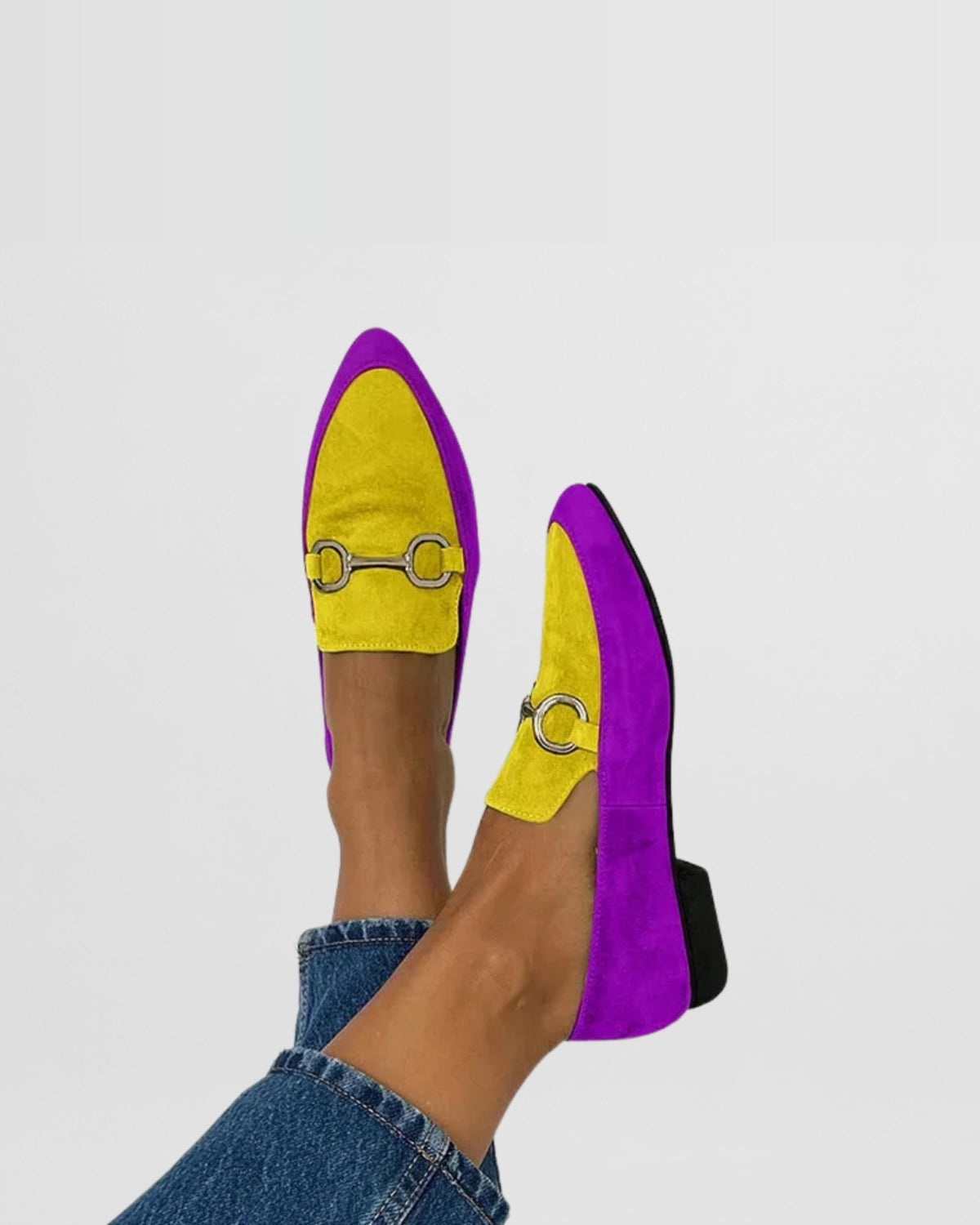 Calzado Mocasín violeta y verde