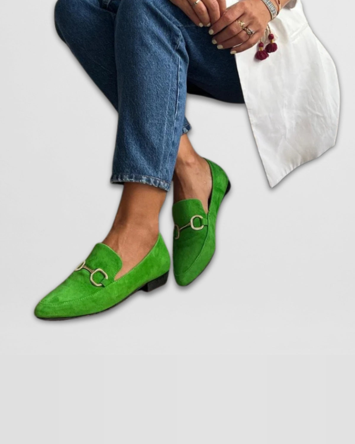 Calzado Mocasín violeta y verde