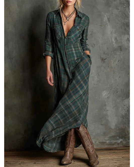 Lifestyle Vestido camisero largo de cuadros