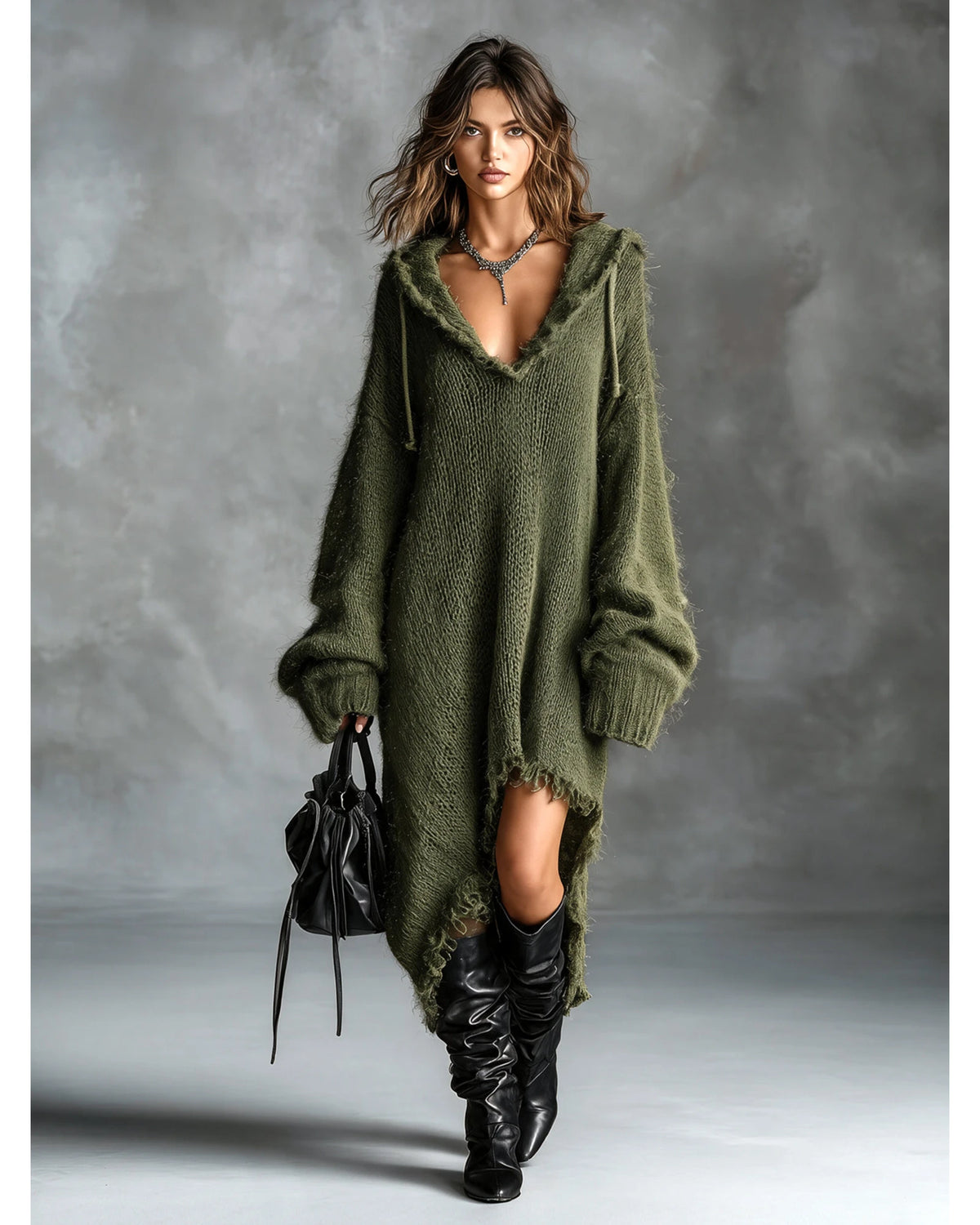 Lifestyle Vestido midi de punto con capucha