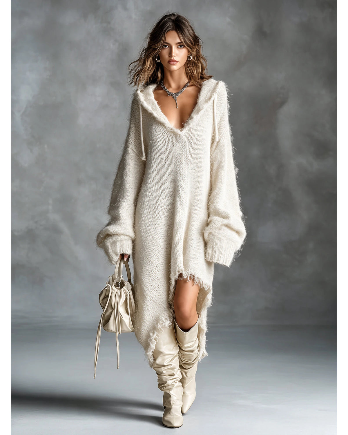 Lifestyle Vestido midi de punto con capucha