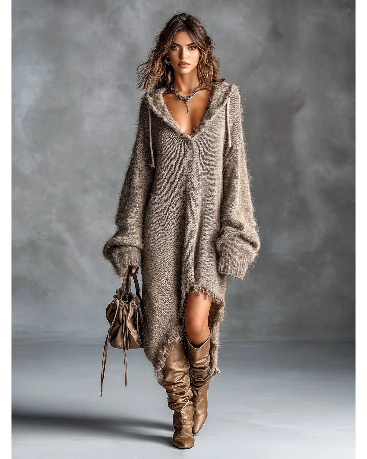 Lifestyle Vestido midi de punto con capucha