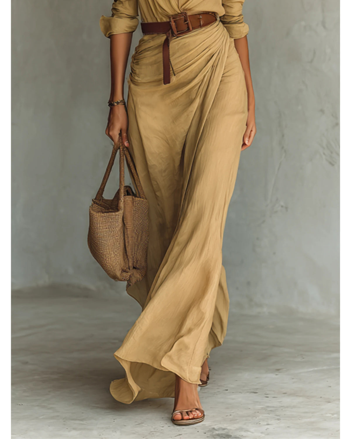 Lifestyle Vestido largo fluido con cuello vuelto